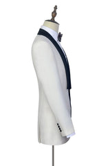 Black Knife Collar Classic White Wedding Suits for Men One Button Wedding Tuxedos-Ballbella
