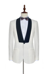 Black Knife Collar Well-cut White Wedding Suits for Men One Button Wedding Tuxedos-Ballbella