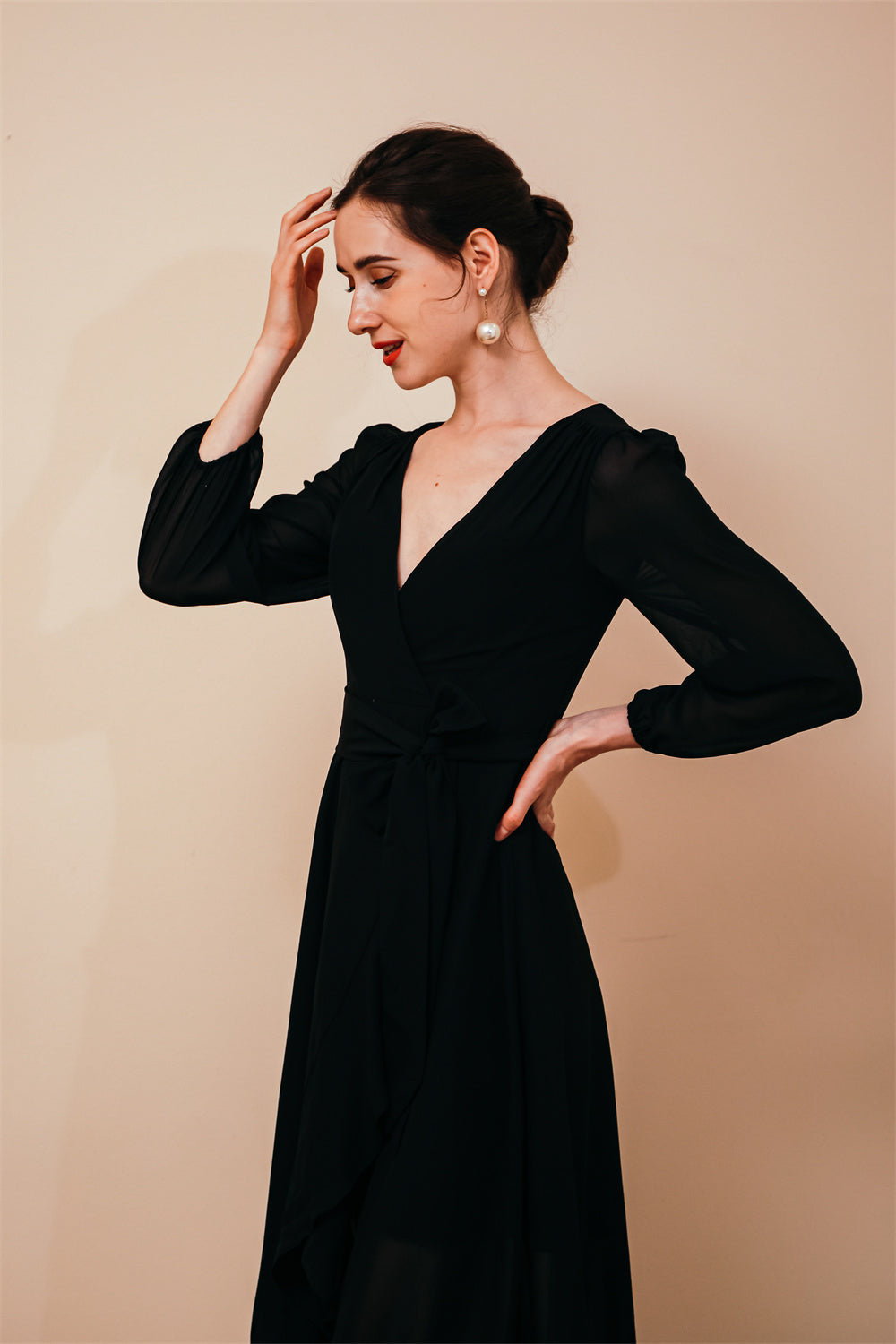 Black Long sleeves High low Chiffon Evening Dress, Black / US2 Black Long sleeves High low Chiffon Evening Dress, Black / US2