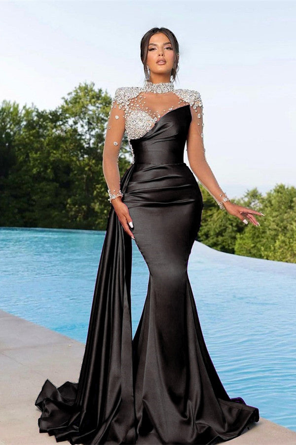 Black Long Sleeves High Neck Prom Dress Mermaid with Crystals Black Long Sleeves High Neck Prom Dress Mermaid with Crystals