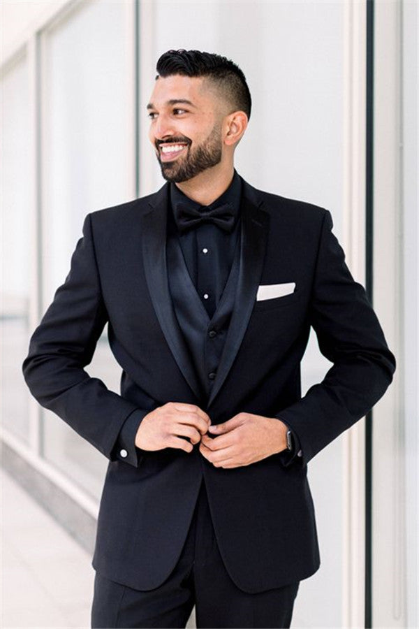 Black Men Suits for Wedding One Button Groomsmen Suits Shawl Lapel Best Man Blazers Black Men Suits for Wedding One Button Groomsmen Suits Shawl Lapel Best Man Blazers