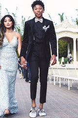 Black Peaked Lapel Velvet 2-Piece Prom Suit-Ballbella