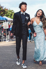 Black Peaked Lapel Velvet 2-Piece Prom Suit-Ballbella