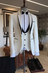 Black White Notched Lapel Slim Fit Men's Prom Suits-Ballbella