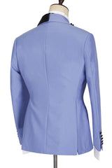 Blue Peaked Lapel Slim Fit Bespoke Men Suits-Ballbella