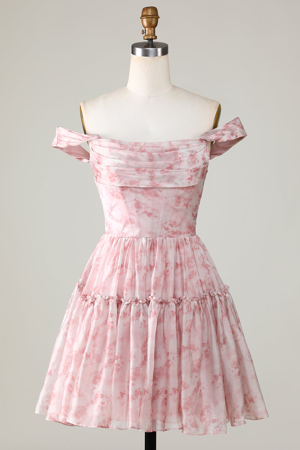 Blush Printed A-Line Homecoming Dress with Ruffles Ballbella Blush Printed A-Line Homecoming Dress with Ruffles Ballbella