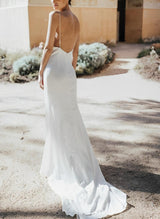 Boho Garden Backless V-Neck Wedding Dresses Silk Like Satin-Ballbella