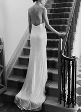 Boho Garden Backless V-Neck Wedding Dresses Silk Like Satin-Ballbella