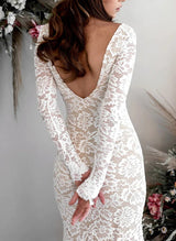 Boho Garden Lace Trumpet Mermaid Fitted Long Sleeves Wedding Dresses Court Train-Ballbella