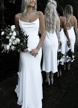 Boho Garden Summer Beach Cowl Neck Sleeveless Court Train Lace Wedding Dresses-Ballbella