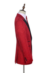 Bright Red Jacquard Peak Lapel with Black Silk Classy Mens Suits-Ballbella