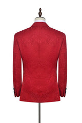 Bright Red Jacquard Peak Lapel with Black Silk Classy Mens Suits-Ballbella