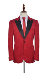 Bright Red Jacquard Peak Lapel with Black Silk Classy Mens Suits-Ballbella