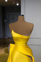 Bright Yellow Strapless Metallic Sequin Overskirt Prom Dress-Ballbella