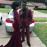 Burgundy Black Shawl One Button Slim Fit Prom Party Men Suit-Ballbella