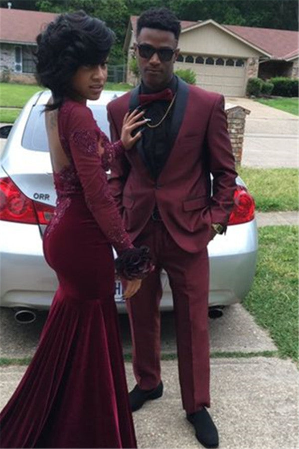 Burgundy Black Shawl One Button Slim Fit Prom Party Men Suit Burgundy Black Shawl One Button Slim Fit Prom Party Men Suit