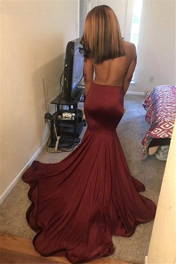 Burgundy Long Sleevess Open Back See-Through Appliques Mermaid Prom Dresses Burgundy Long Sleevess Open Back See-Through Appliques Mermaid Prom Dresses