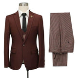 Burgundy Notched Lapel Fitted Men Marriage Suits-Ballbella