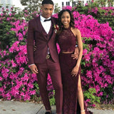 Burgundy Shawl Lapel Men Prom Outfits-Ballbella