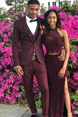 Burgundy Shawl Lapel Men Prom Outfits-Ballbella
