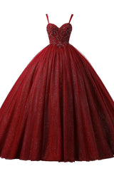Burgundy Sweetheart Lace-up Criss Cross Straps Ball Gown Evening Dress-Ballbella