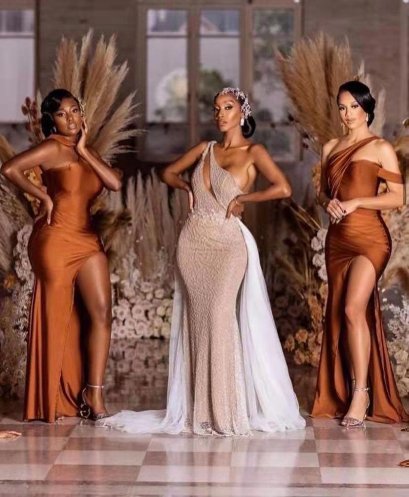 Burnt Orange Mermaid Bridesmaid Dress With Slit Burnt Orange Mermaid Bridesmaid Dress With Slit