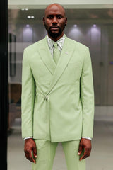 Light Green Peaked Lapel Prom Suit with Metal Button