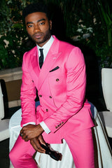 Candy Pink Peaked Lapel Double-Breasted Prom Suit-Ballbella