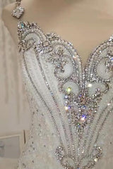 Cap Sleeves Sparkle Diamond Fit and Flare Wedding Dresses Online-Ballbella