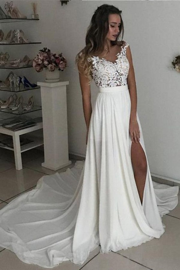 Cap sleeves V neck Chiffon Front split Court Train Wedding Dress Cap sleeves V neck Chiffon Front split Court Train Wedding Dress