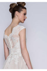 Cap sleeves V neck Princess Short Ankle length Wedding Dress-Ballbella