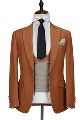 Caramel Slim Fit Dinner Suits For Men Formal Bespoke Prom Suits Tuxedos 3 Pieces-Ballbella