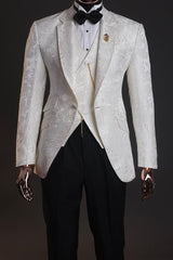 White Jacquard Wedding Suit for Groom with Waistcoat