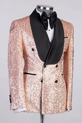 Champagne Gold Men's Prom Suit with Black Satin Lapel-Ballbella