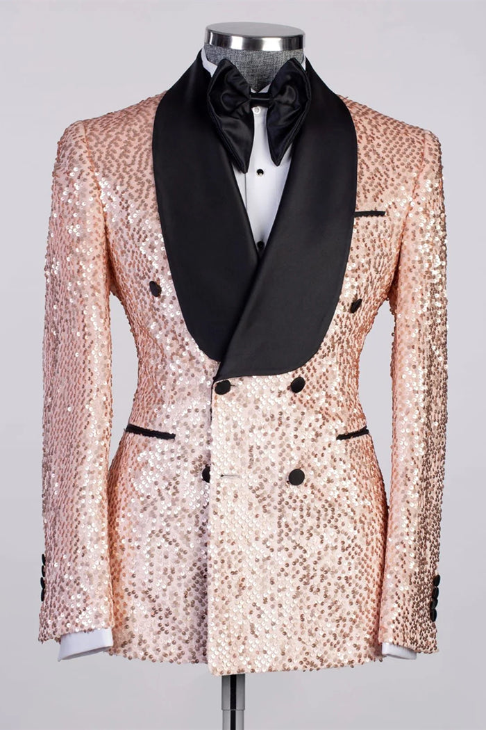 Champagne Gold Men's Prom Suit with Black Satin Lapel Champagne Gold Men's Prom Suit with Black Satin Lapel
