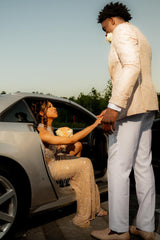 Champagne Shawl Lapel 3-Piece Jacquard Prom Suit-Ballbella