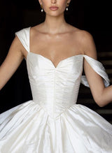 Charmeuse Wedding Dresses Chic A-line Elegant Sweetheart Sleeveless Court Train-Ballbella