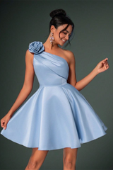 Charming A-Line Asymmetrical One Shoulder Homecoming Dress Satin Sleeveless Mini On Sale-Ballbella