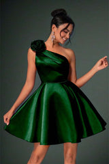 Charming A-Line Asymmetrical One Shoulder Homecoming Dress Satin Sleeveless Mini On Sale-Ballbella