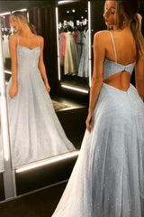 Charming Backless Dress Tulle Floor Length Prom Dresses Long Evening Gowns-Ballbella