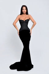 Charming Black Strapless Sleeveless Mermaid Prom Dresses Sheath Beads With Lace-Up Back-Ballbella