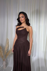 Charming Chocolate Strapless Sleeveless Chiffon Prom Dresses A-Line With Pleats-Ballbella
