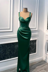 Charming Dark Green Sweetheart Straps Sleeveless Satin Prom Dresses Mermaid With Pleats-Ballbella