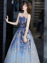 Charming Evening Dress A-Line Strapless Matte Satin Floor-Length Pleated Sequined evening dress-Ballbella