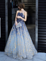 Charming Evening Dress A-Line Strapless Matte Satin Floor-Length Pleated Sequined evening dress-Ballbella