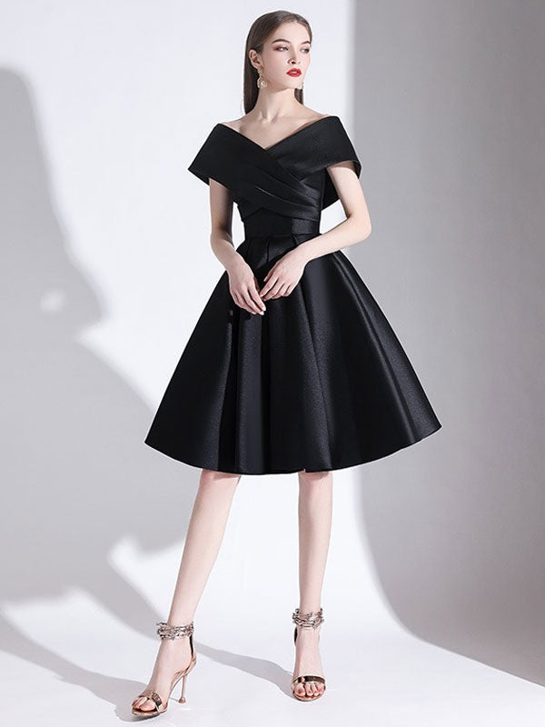 Charming Evening Dress A-Line V-Neck Knee-Length Short Sleeves