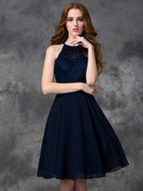 Charming Halter Lace Sleeveless Short Chiffon Bridesmaid Dresses-Ballbella