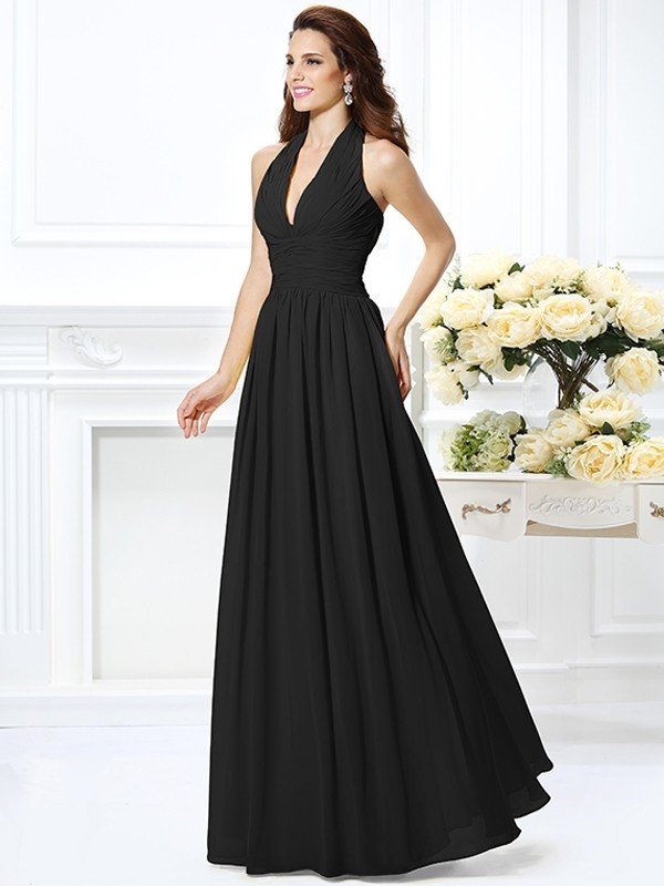 Charming Halter Pleats Sleeveless Long Chiffon Bridesmaid Dresses Charming Halter Pleats Sleeveless Long Chiffon Bridesmaid Dresses