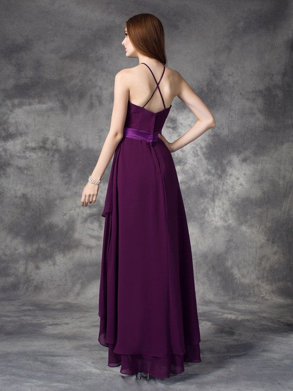 Charming Halter Ruffles Sleeveless High Low Chiffon Bridesmaid Dresses Charming Halter Ruffles Sleeveless High Low Chiffon Bridesmaid Dresses