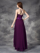 Charming Halter Ruffles Sleeveless High Low Chiffon Bridesmaid Dresses-Ballbella